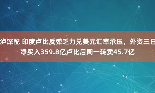 泸深配 印度卢比反弹乏力兑美元汇率承压，外资三日净买入359.8亿卢比后周一转卖45.7亿