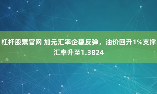 杠杆股票官网 加元汇率企稳反弹，油价回升1%支撑汇率升至1.3824